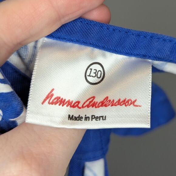 Hanna Andersson Blue & White Geometric Floral Print Racer Back Dress Size 130/8 - Picture 6 of 11